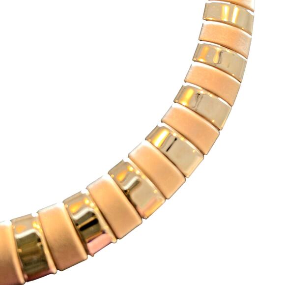 Gold Choker Necklace Vintage 90s Y2K Elegant Boss Lady Brushed & Glossy Lilnks - Picture 2 of 7